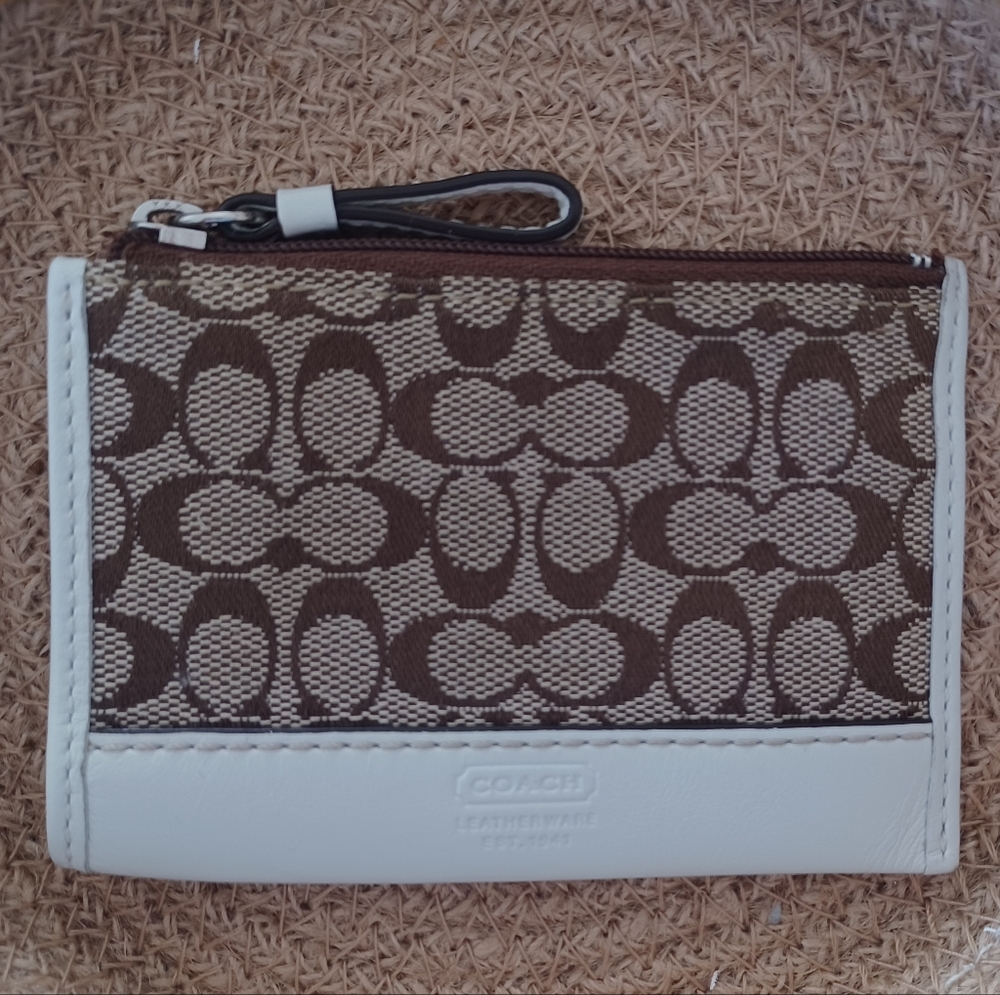Coach Signature mini credit card wallet/coin purse key chain, tan/brown